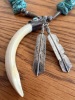 Silver and Turquoise Nugget Necklace with Pendant and Feathers - 2